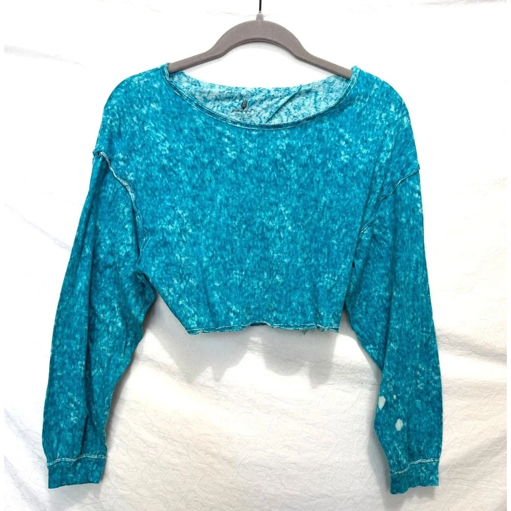 Free People Movement Size Small Turquoise Tie Dye Cropped Yoga T-Shirt